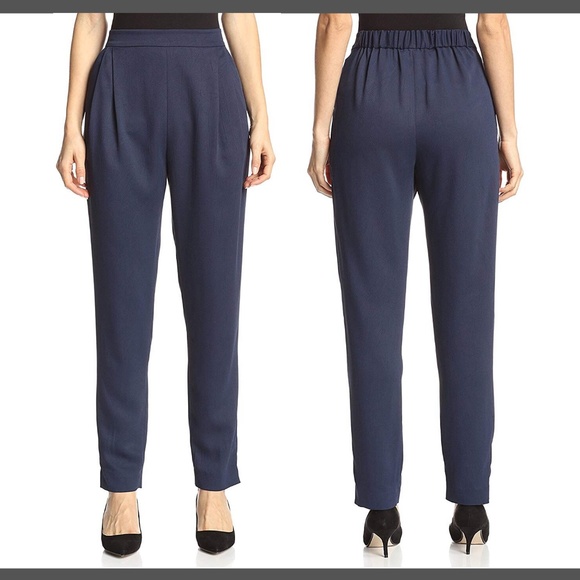 NWT $395‎ DEREK LAM 10 CROSBY Pleated Track Pant Trouser Midnight [SZ 10 ] - Picture 1 of 4